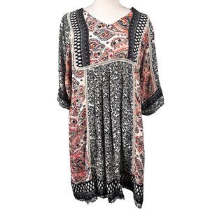 Sundance Dress L Boho Paisley Floral Patchwork 3/4 Sleeve Rayon